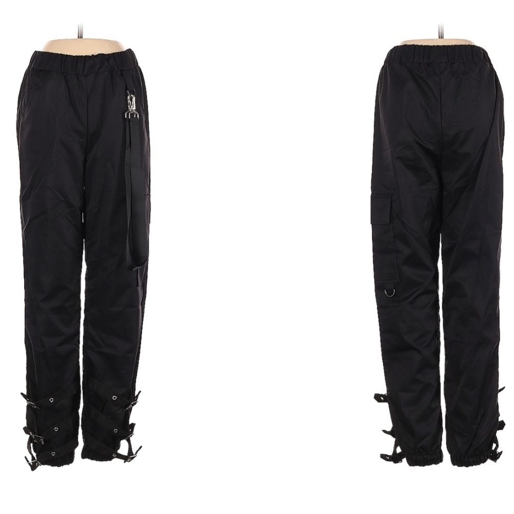 Black Bondage Punk Gothic alternative gorpcore Cargo pants with suspenders_Small